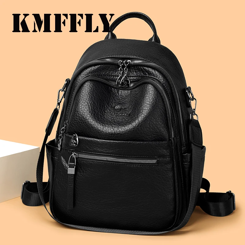 Vintage PU Leather Travel Women Shopping Backpack Student School Bags Large Capacity Schoolbags Women Travel Zipper Rucksack