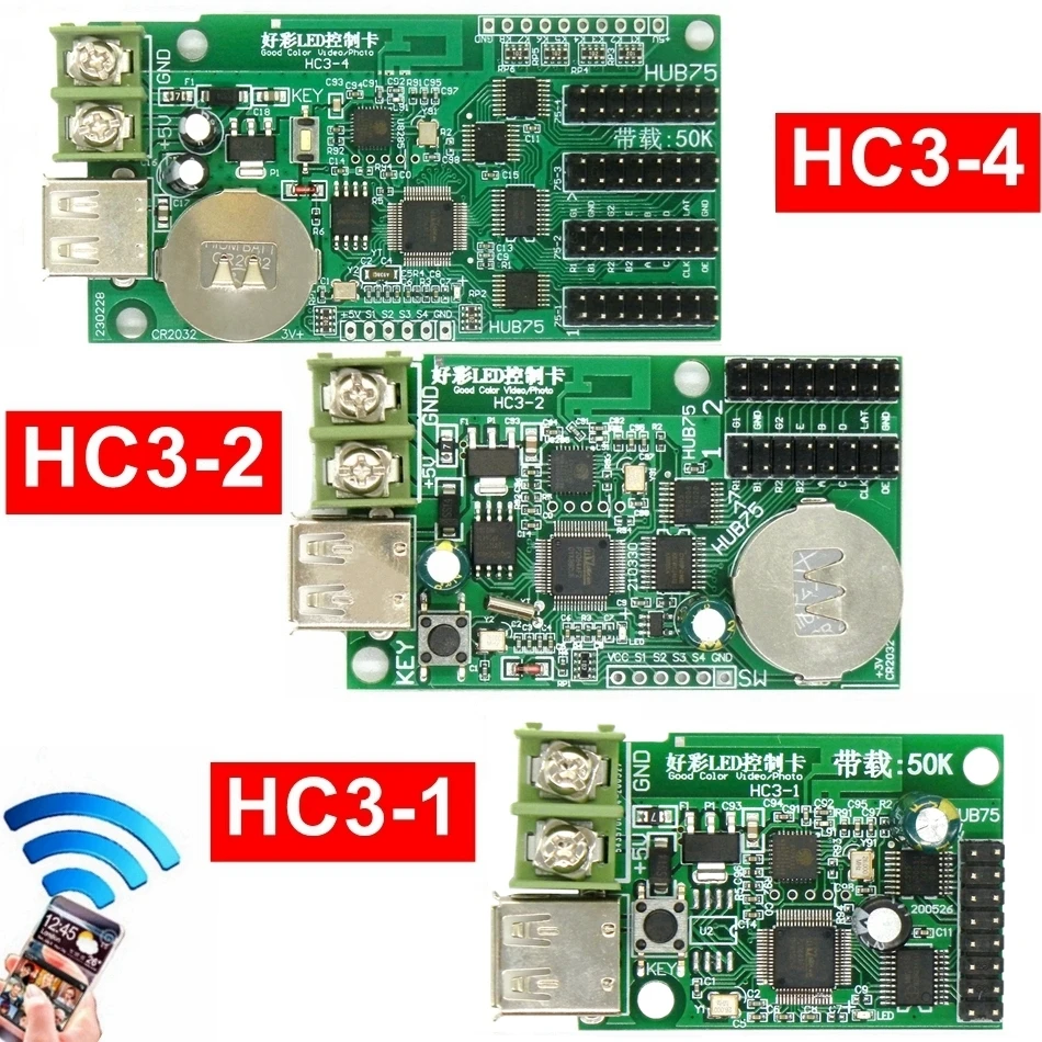 HC3-2 HC3-4 Wifi And U Disk Full Color Asynchronous RGB LED Control Card Hub75 Port For P2.5 P3 P4 P5 P6 P8 P10 Video Display