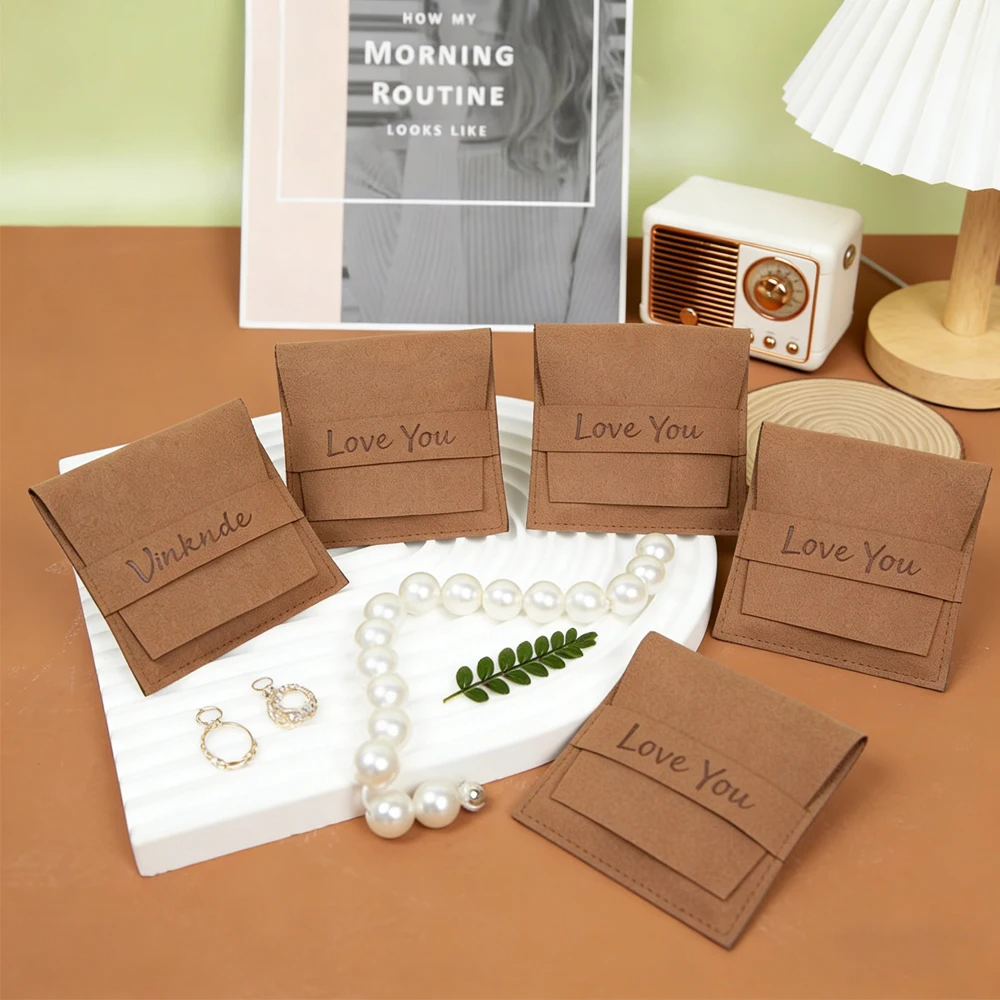 

100Pcs Customized Logo Microfiber Jewelry Gift Bag DIY Earring Rings Necklace Bracelet Organizer Bags Wedding Favor Party Sack