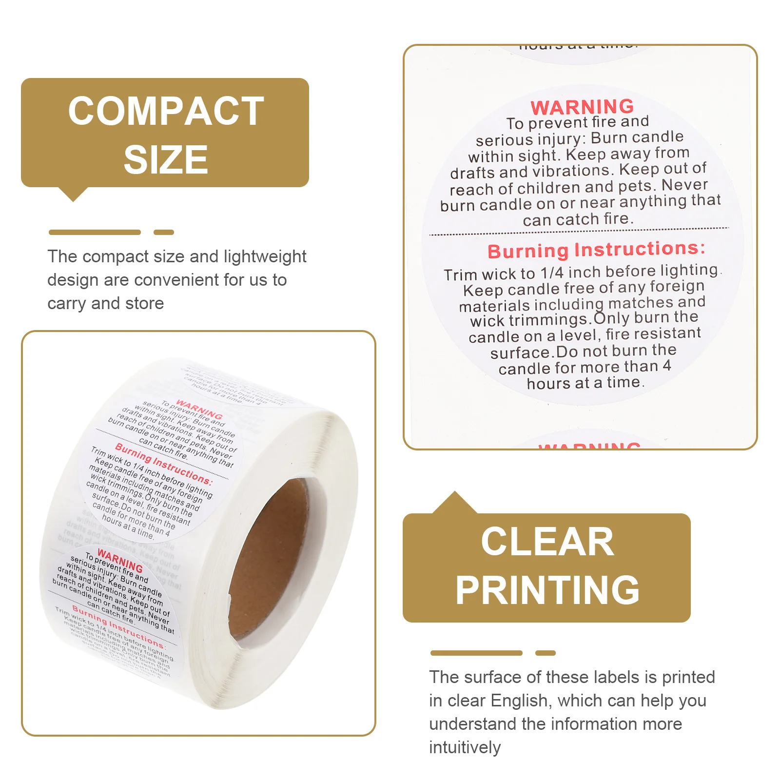 

Warning Stickers Jar Safety Decals Caution Labels for Candles Water Proof Containers Wax Melt Signs Coated Paper
