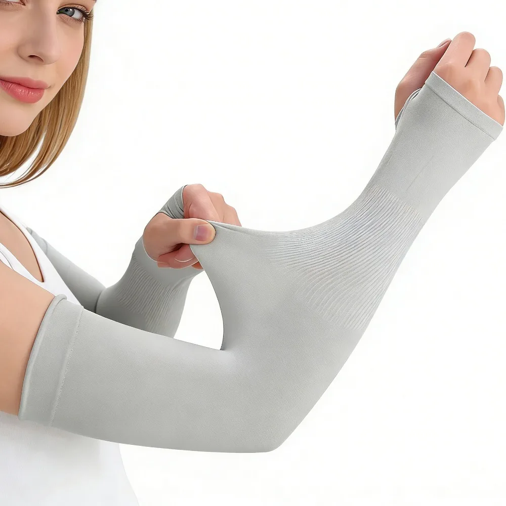

Эластичные рукава-накладки из ледяного шелка без пальцев для защиты от солнца на открытом воздухе