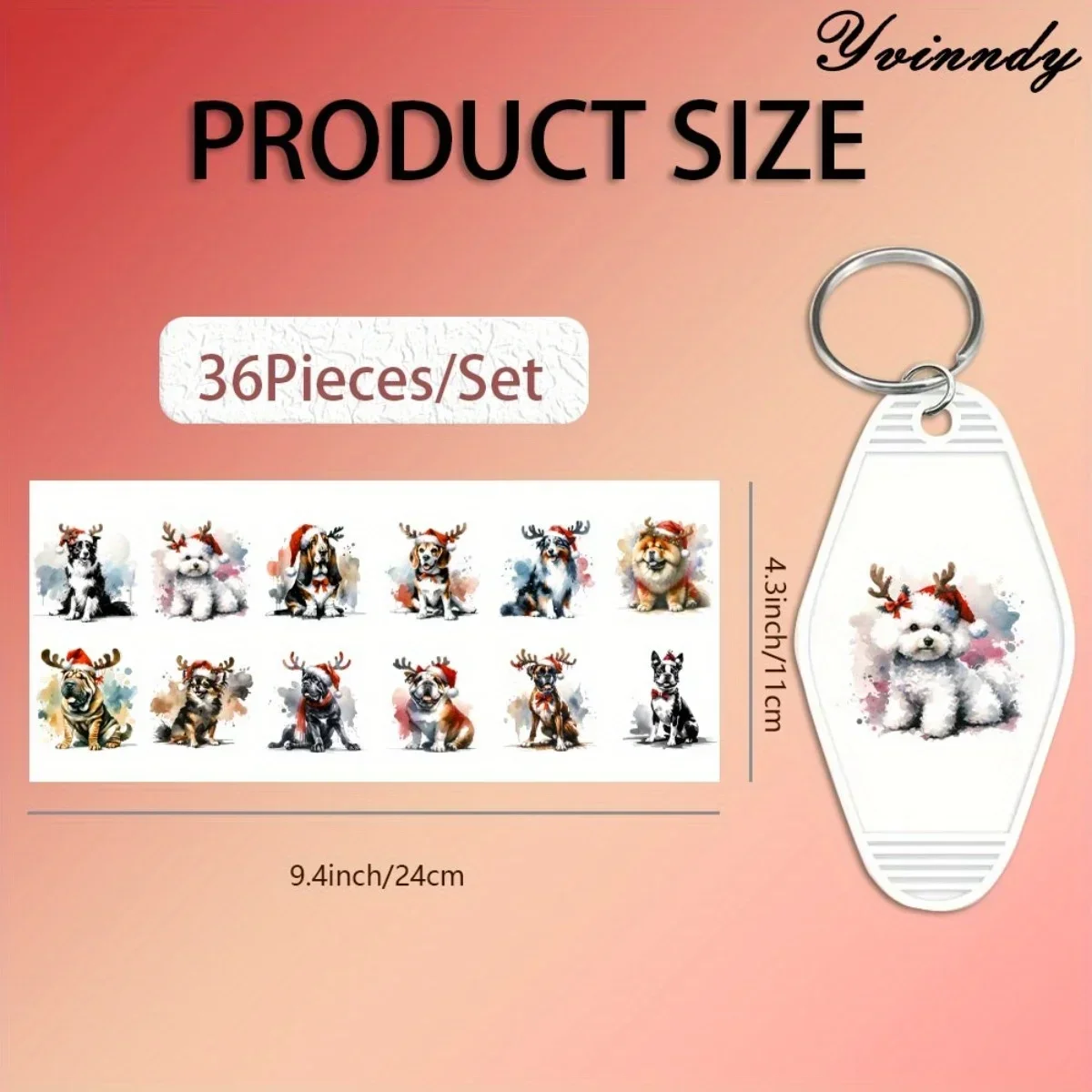 36Pcs/Set UV DTF Watercolor Christmas Animals UV DTF Packaging Transfer Paper Waterproof Keychain for Hotel Keychains