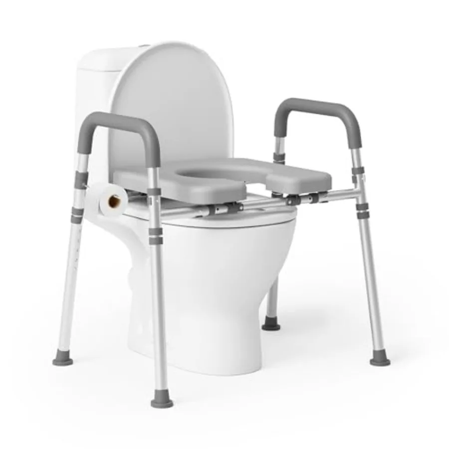 

Raised Toilet Seat with Handles, Adjustable Height and Width Toilet Seat Riser for Seniors, 400lbs Padded Elevated Toilet Seat