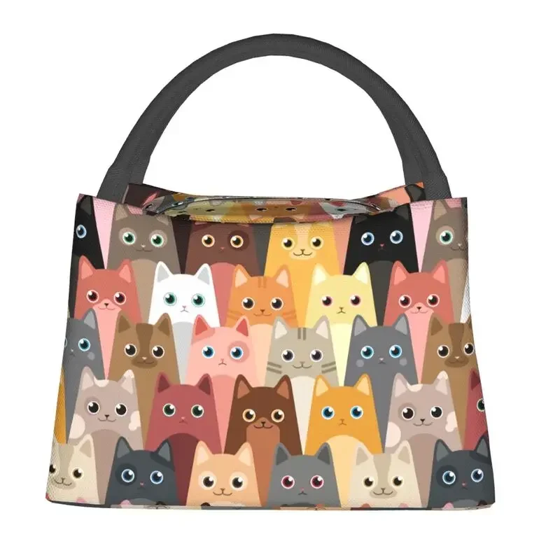 Custom Cartoon Cats Lunch Bag Women Cooler Thermal Insulated Lunch Box for Office Travel