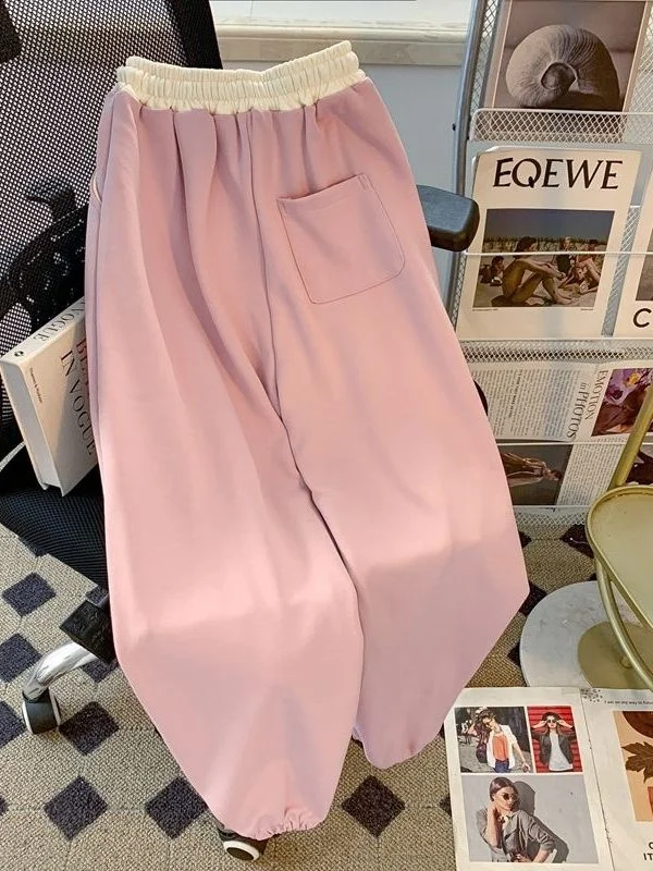 Spodnie damskie plus size 300, wiosenno-jesienne, cienkie, luźne, codzienne, dla puszystych kobiet, wyszczuplające, długie spodnie dresowe, z wysokim stanem i szerokimi nogawkami.