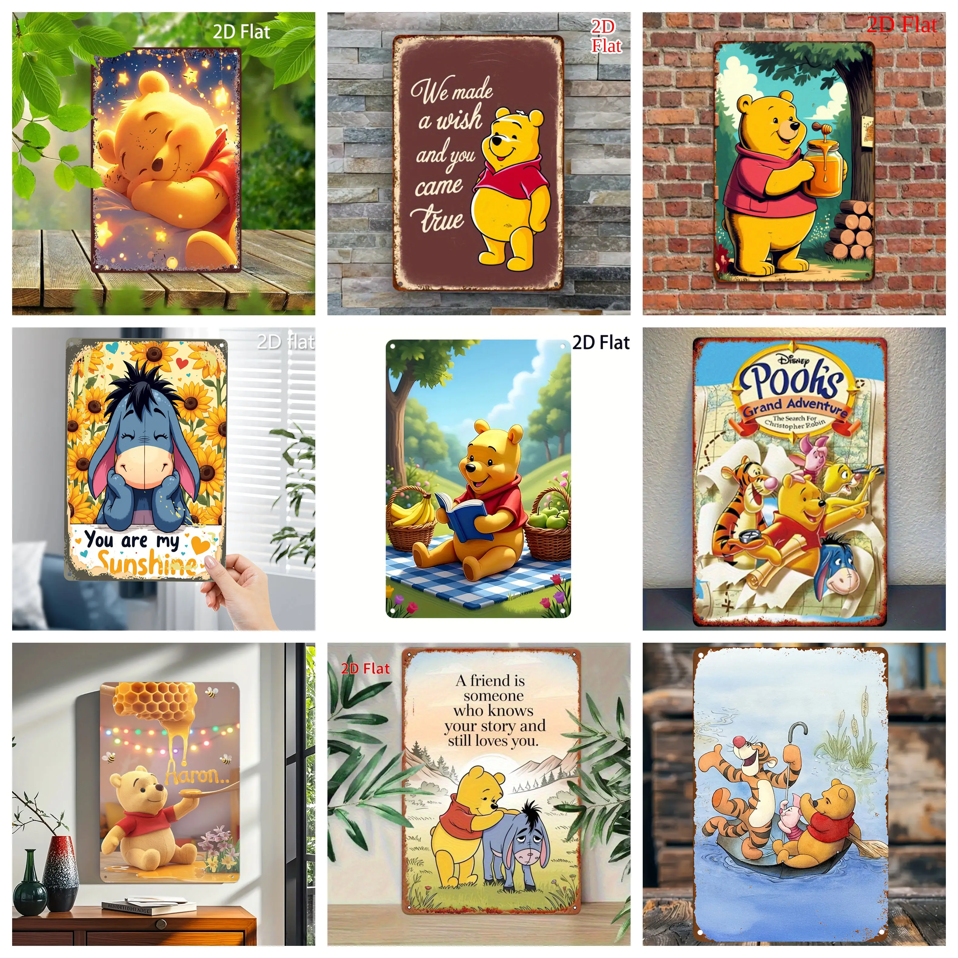 

Miniso Disney Winnie the Pooh Warm Daily Poster Metal Plaque Retro Decorative Plate Bar Garage Club Metal Sign Wall Decoration
