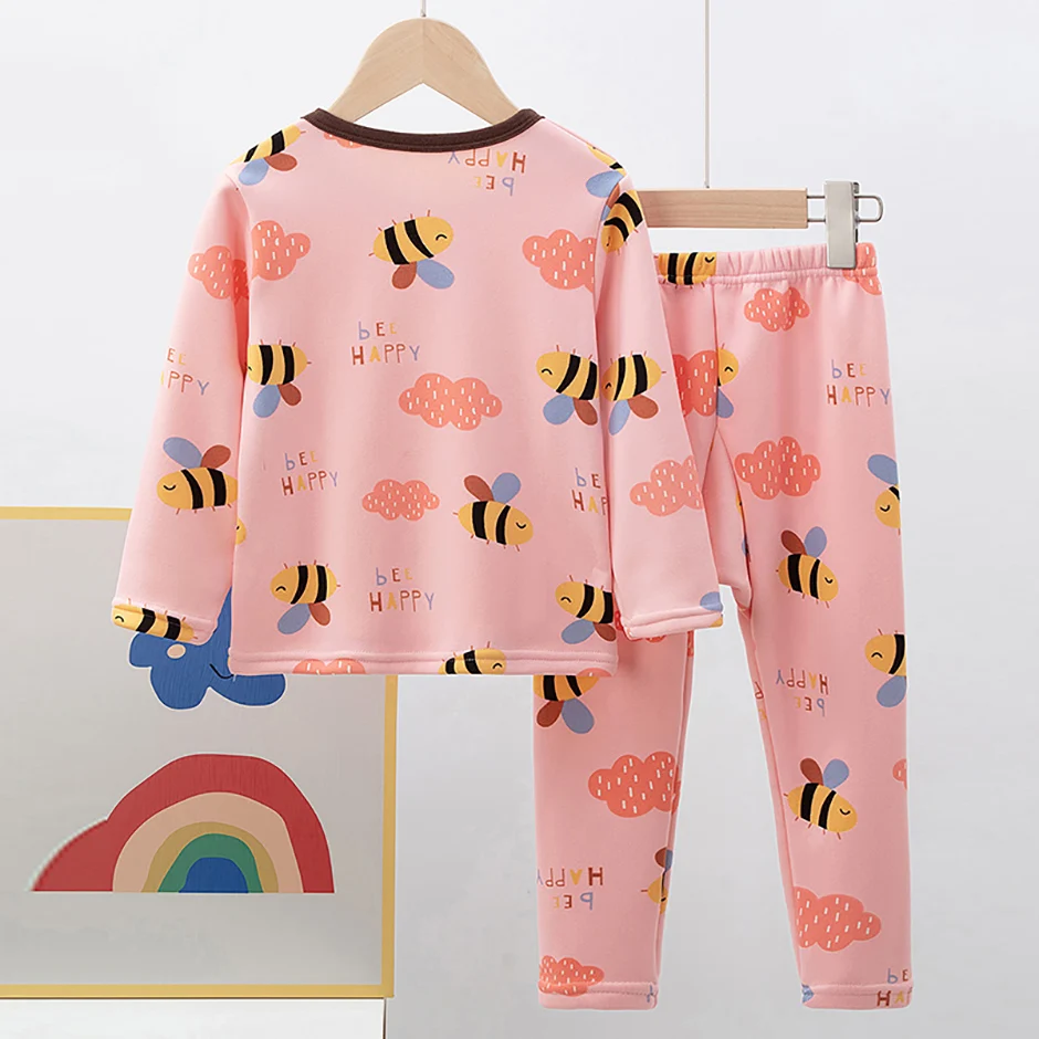 2-teiliges Herbst- und Winter-Kinder-Plüsch-dickes warmes Heim-Unterwäsche-Set für Jungen und Mädchen, lustige und niedliche Oberteile, bequeme Hosen – Detail 7