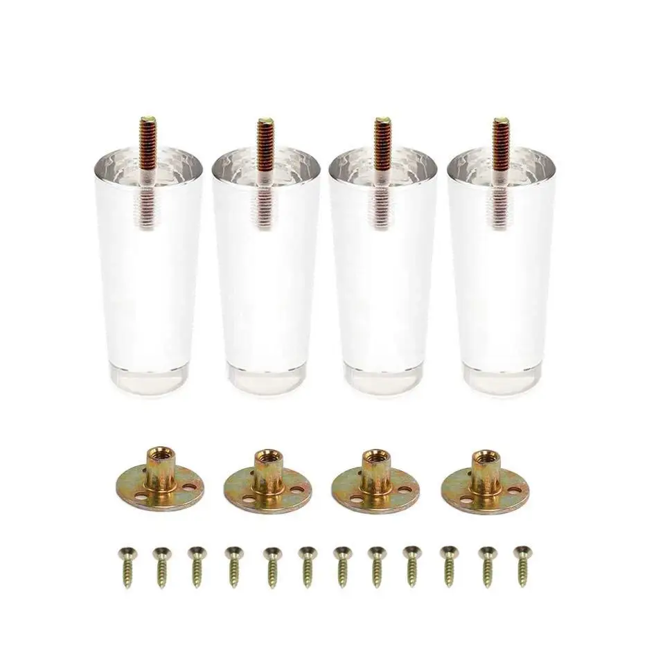 4Pcs Clear Acrylic Sofa Legs DIY Round Replacement Furniture Legs for Cabinet Dressser Couch Ottoman Footstool TV Stand