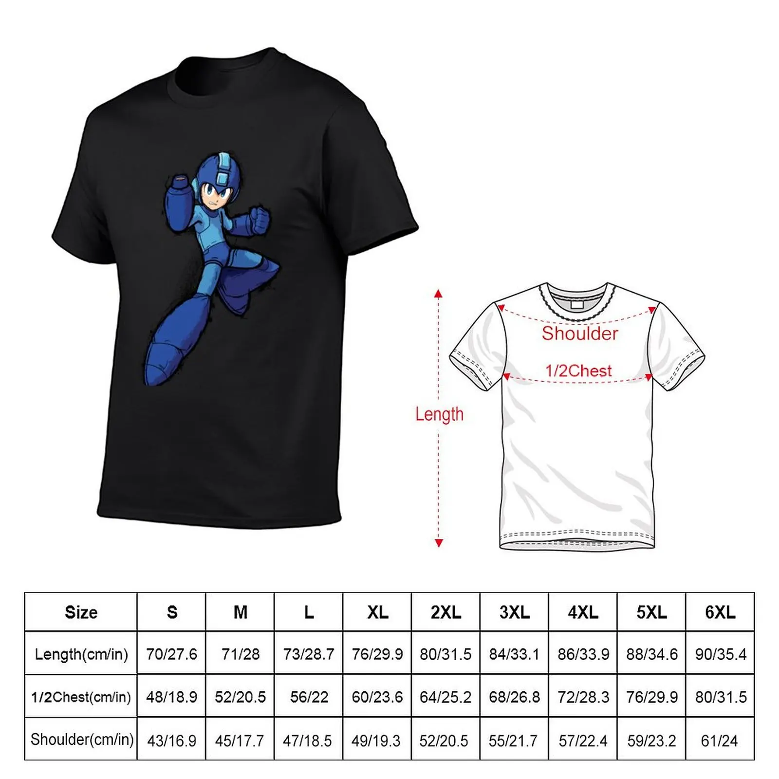 T-shirt Megaman vintage encré pour hommes, vêtements graphiques à la mode