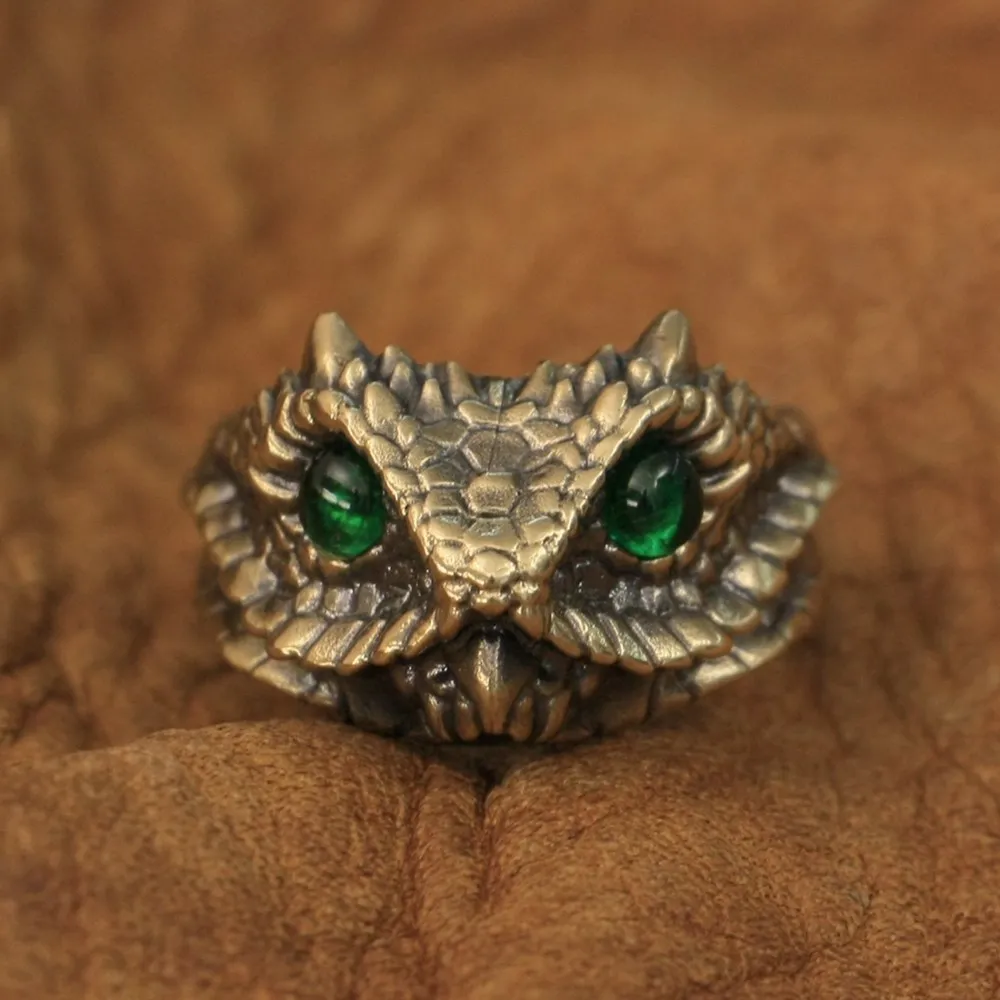 Green CZ Eyes Brass Adder Viper Snake Ring Biker Punk Jewelry BR267 US Size 7~15