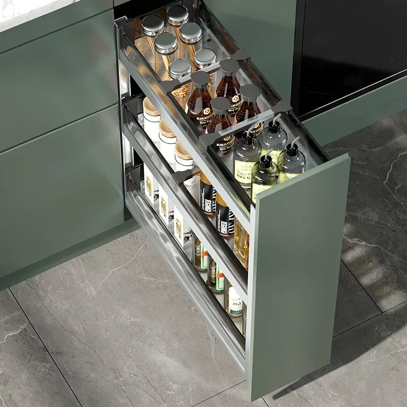 Kitchen Cabinet Drawer Seasoning Storage Shelf 2 layer Condiments Pull Basket Aluminum Alloy Pull Out Cabinet Organizer Rack