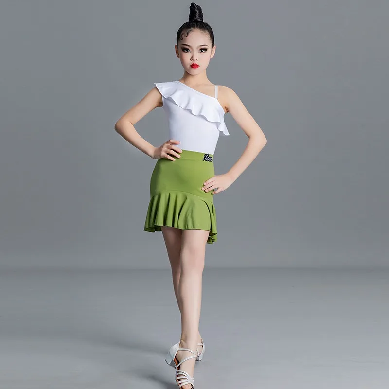 

New Latin dance costume for girls summer competition training clothing for children; Graded Dance Skirt