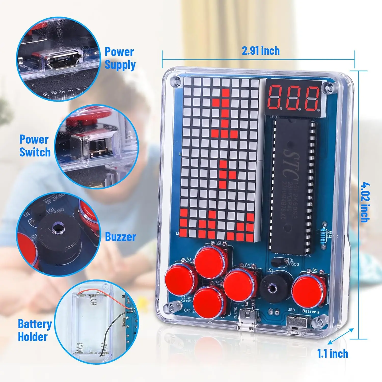 DIY Soldering Game Kit Electronic Learning Project with Four Retro Games Brightness Adjustable Music Switch for STEM Education