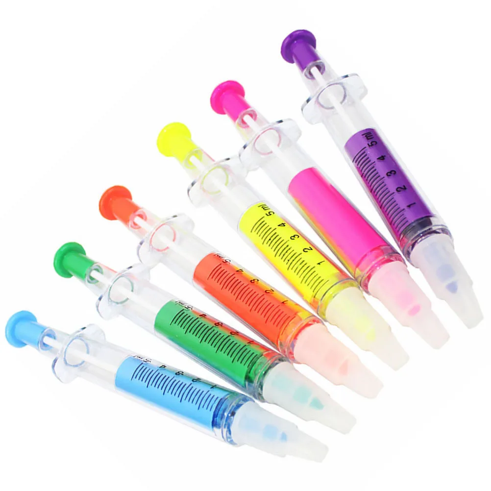 

6 шт., маркеры со шприцами, яркие цвета, гладкие забавные маркеры для письма для студентов, учителей, медсестер, школьные канцелярские принадлежности