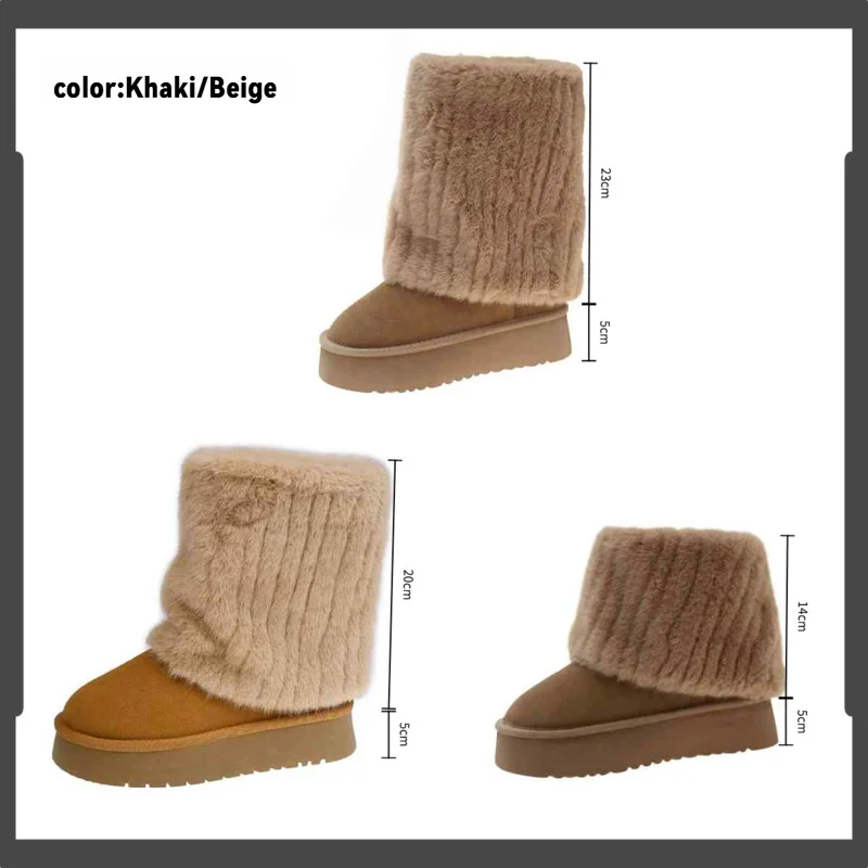 

Women's Winter Snow Boots Outdoor Fashion Furry Flats Warm Comfortable Mid Calf Thick bottom Non-Slip Suede Slip-on Boots