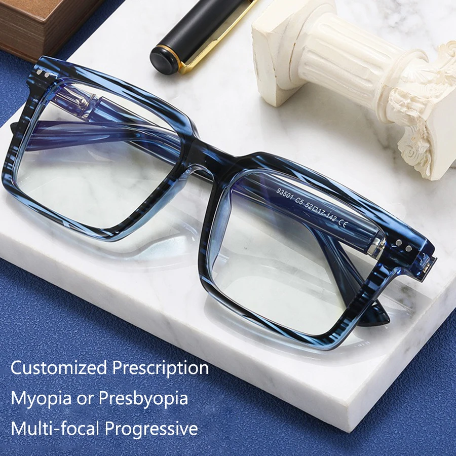 Customized Prescription Glasses Men TR90 Frame Multi-Focal Progressive Photochromic Anti-Blue Light Myopia Hyperopia Lenses 5812