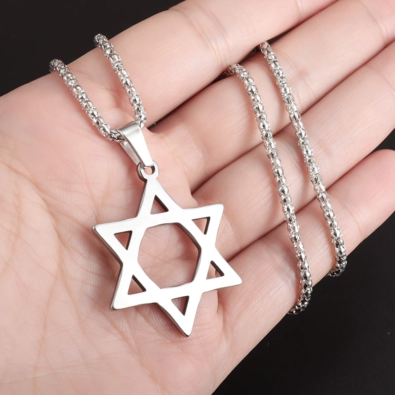 Trendy Classic Hexagram Star of David Pendant Jewish Religious Stainless Steel Necklace Men\\\\\\\\\'s Casual Amulet Jewelry Gift