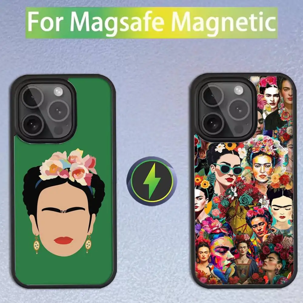 

F-Frida-s K-Kahlo-g Art For iPhone 11,12,13,14,15,16,17,Pro,Max,Plus,Mini,SE4,E Phone Case Magnetic For Magsafe Wireless