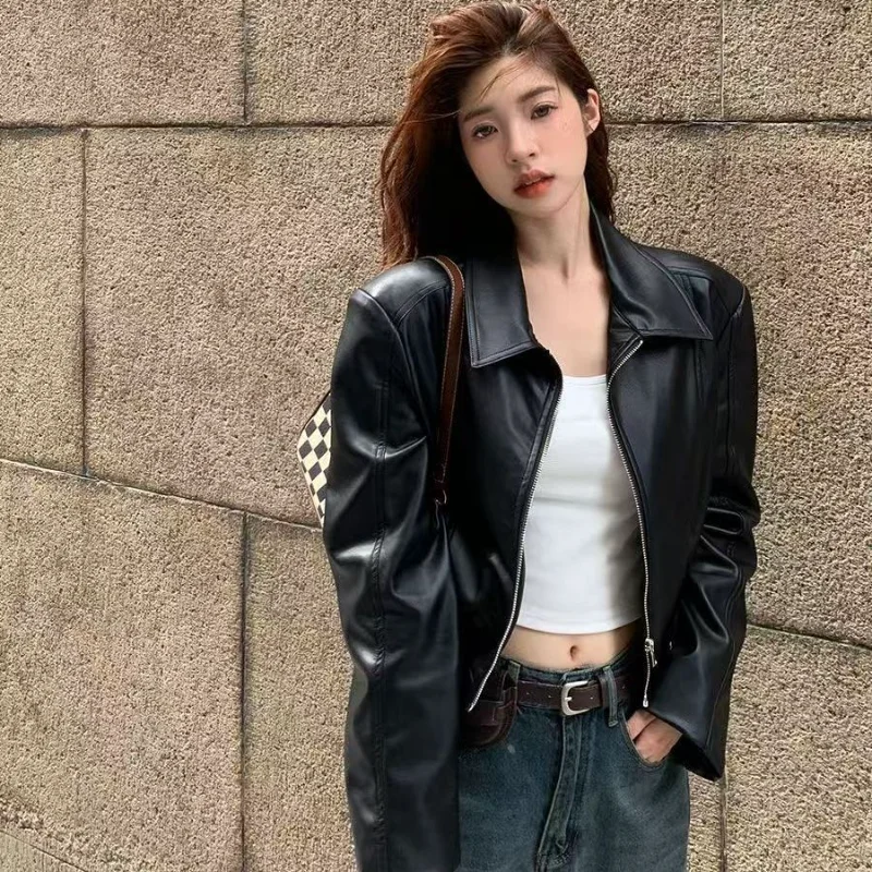 Short Leather Jacket New High-end Design Jacket Motorcycle Tops for Women