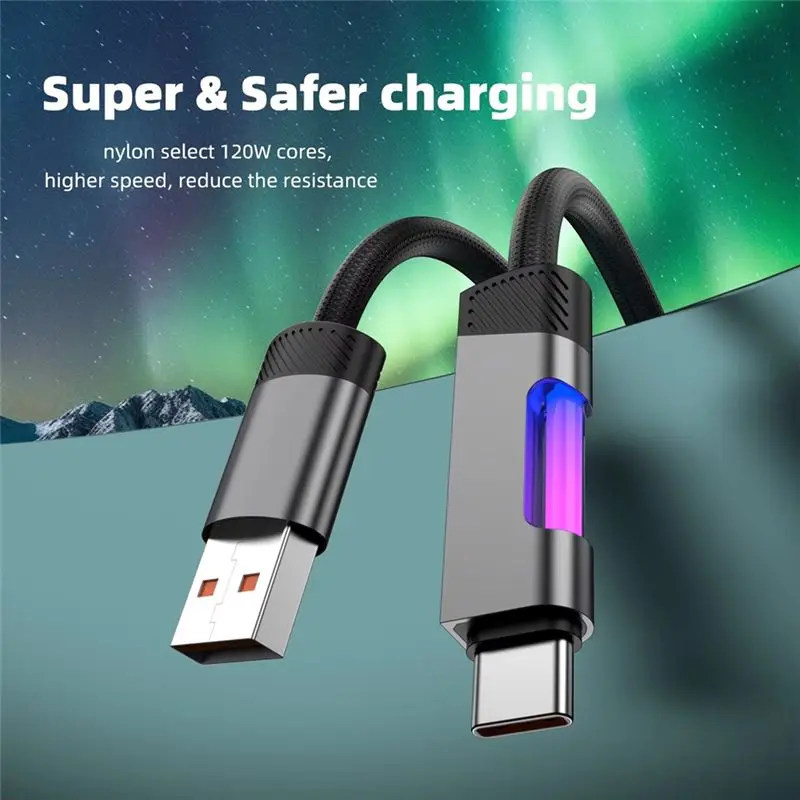 AY14 -RGB Fast Charging Cable 2M 120W 6A Charge Cable With RGB Ambient Light