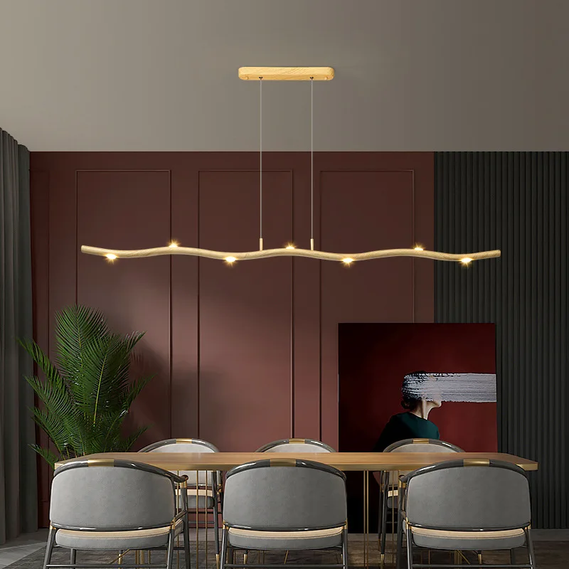 

Bar restaurant chandelier creative personality Nordic modern dining room table office simple led long hanging line lamp