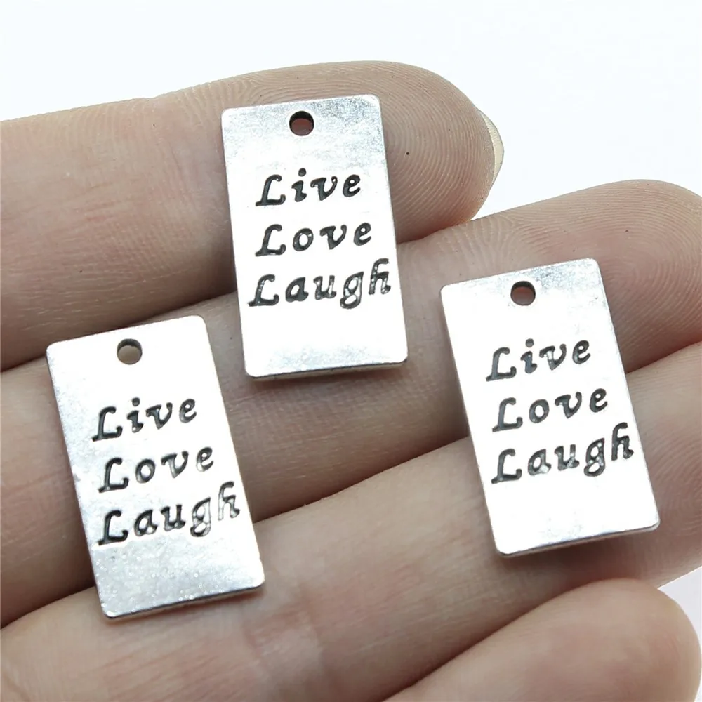 WYSIWYG 10pcs 22x12mm Rectangular Double Sided Live Love Laugh Charms Antique Silver Color For Jewelry Making Charms