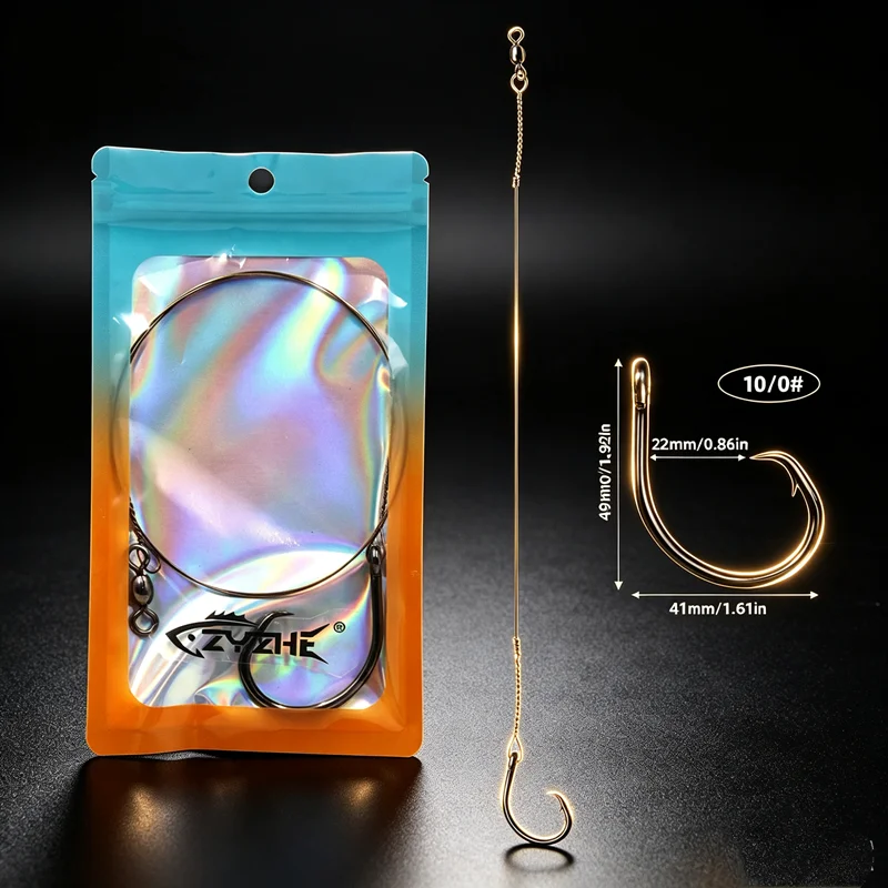 ZYZHE 1/3 Stück Meeresfisch-Angelhaken Monofilament 100/150LB Stahlschnur mit 6/0 # 8/0 # 10/0 # 80cm Angelhaken für Vorderlinie – Detail 8