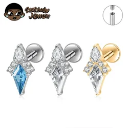 ASTM F136 Titanium Afterglow Rhombus Kite Blue CZ Piercing Stud Earring Cartilage Helix Tragus Conch Ear Piercing Body Jewelry