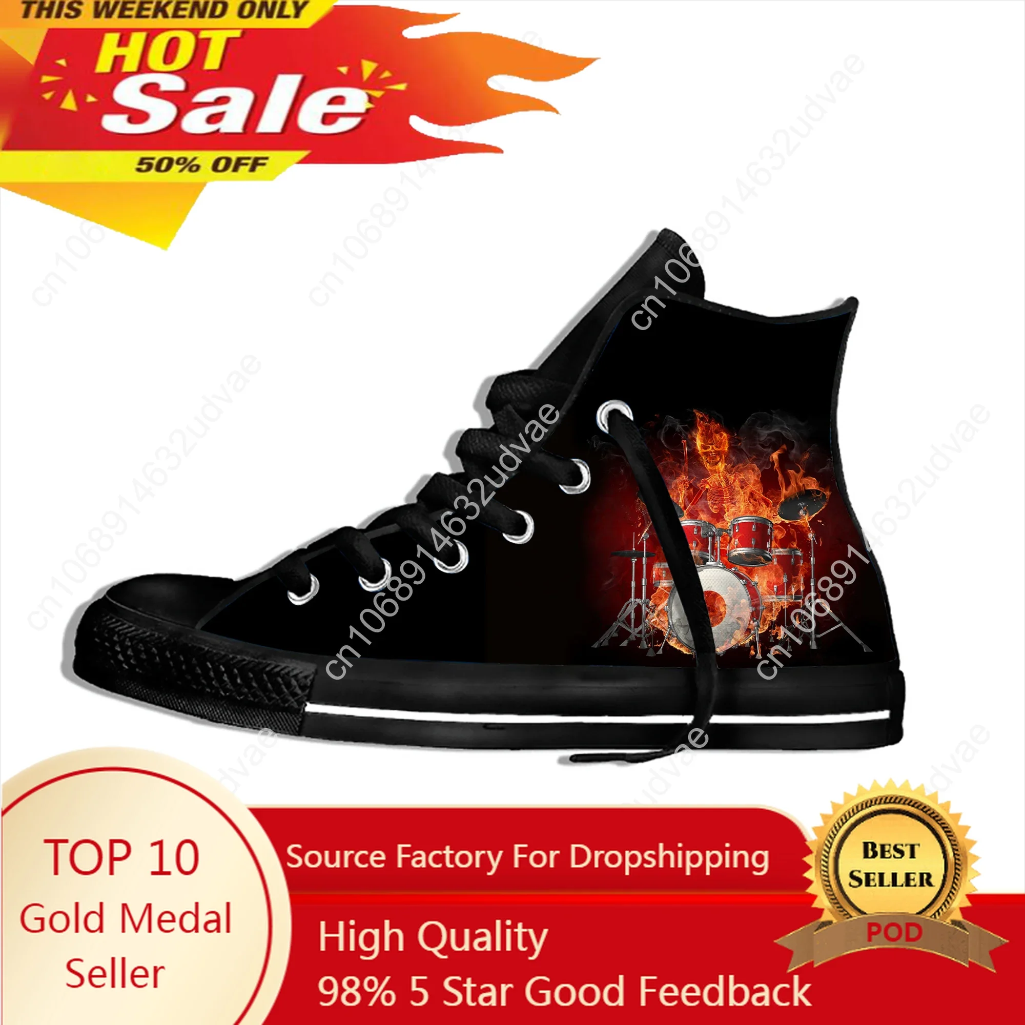 

Hot Cool Jazz Drum Kit Flame Rock Roll Music Novelty Design High Top Canvas Shoes Men Women Casual Sneakers Classic Board Shoes