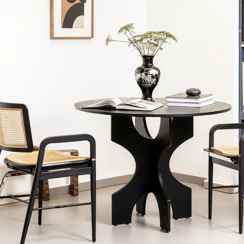 Household dining table designer creative dining table cafe solid wood round table casual negotiation