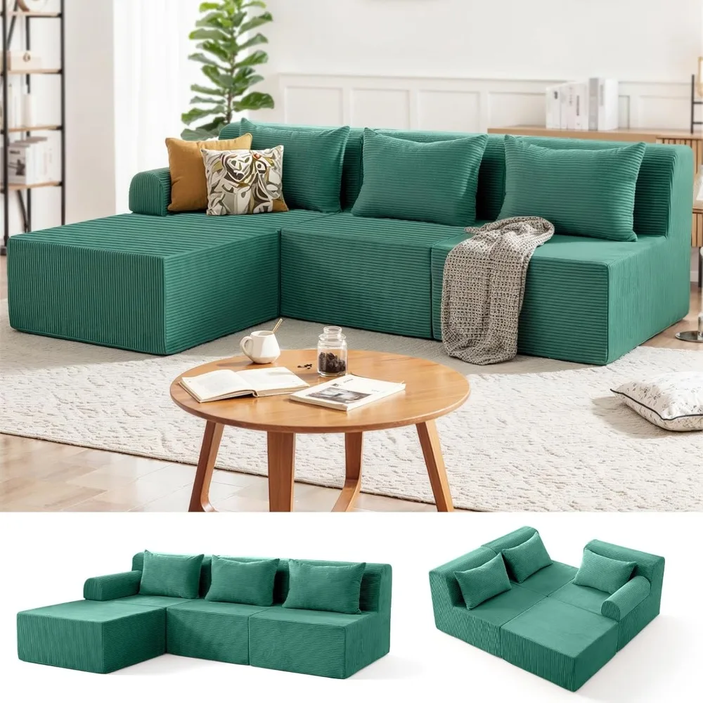 

93-inch Living Room Sectional Sofa, Cloud Sofa with L-shaped Chaise Lounge, Comfortable Corduroy Plush Deep Seat Sofa