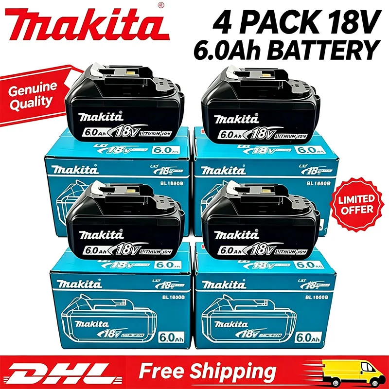 100% Original Makita BL1860B 18V 6Ah Lithium Battery Rechargeable,Compatible With BL1830 BL1850 Makita 18V Power Tool Battery