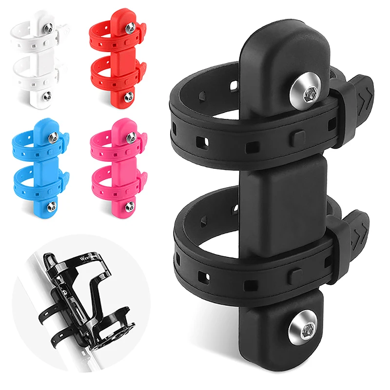 Bicycle Water Bottle Holder Adaptor Silicone Bottle Cage Strap Seatpost Fork Frame Multi Location Mounting Bike Parts