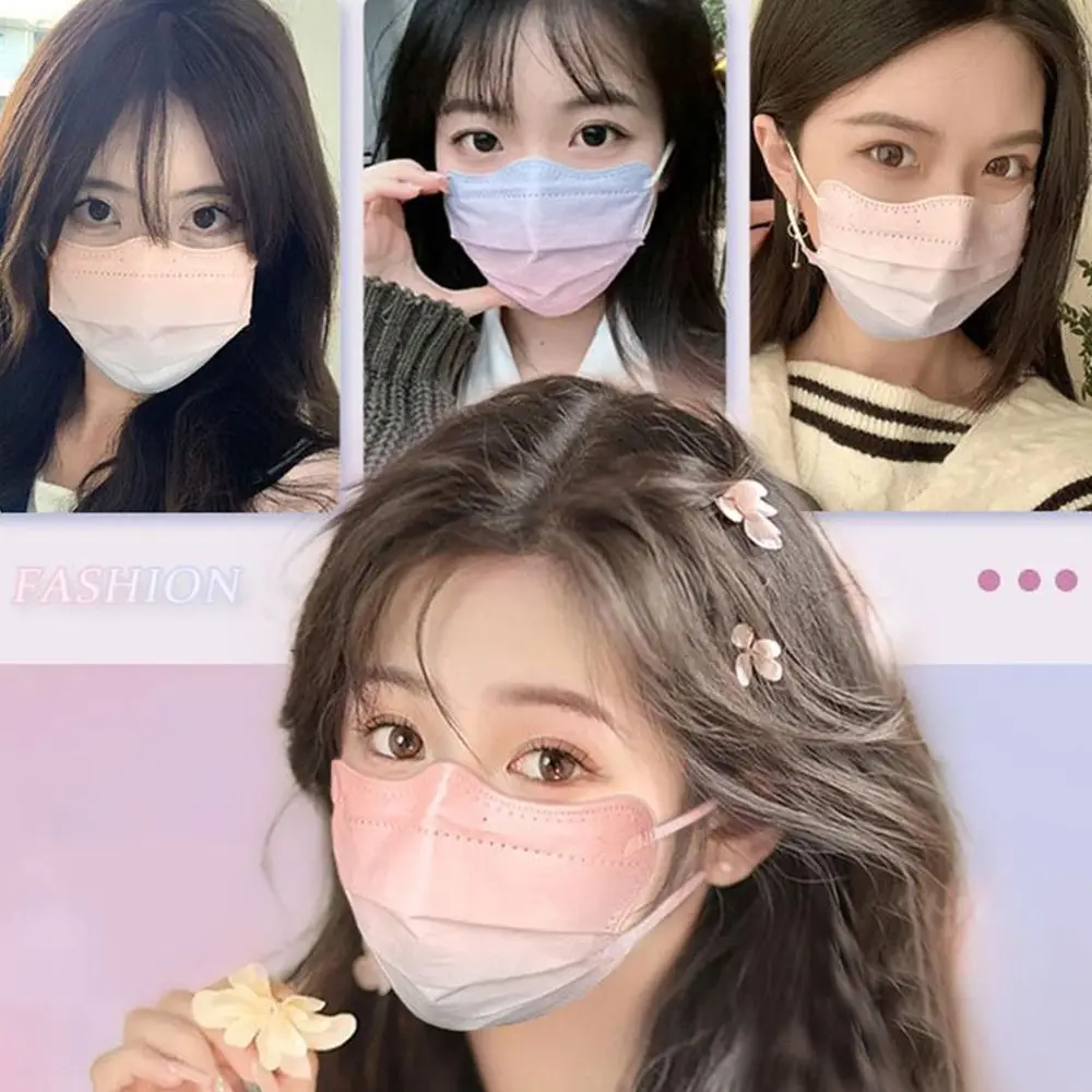 10PCS Shaped Design Disposable Face Mask V-face Gradient Blusher Color Protective Face Cover 3-layer Anti-UV Face Mask
