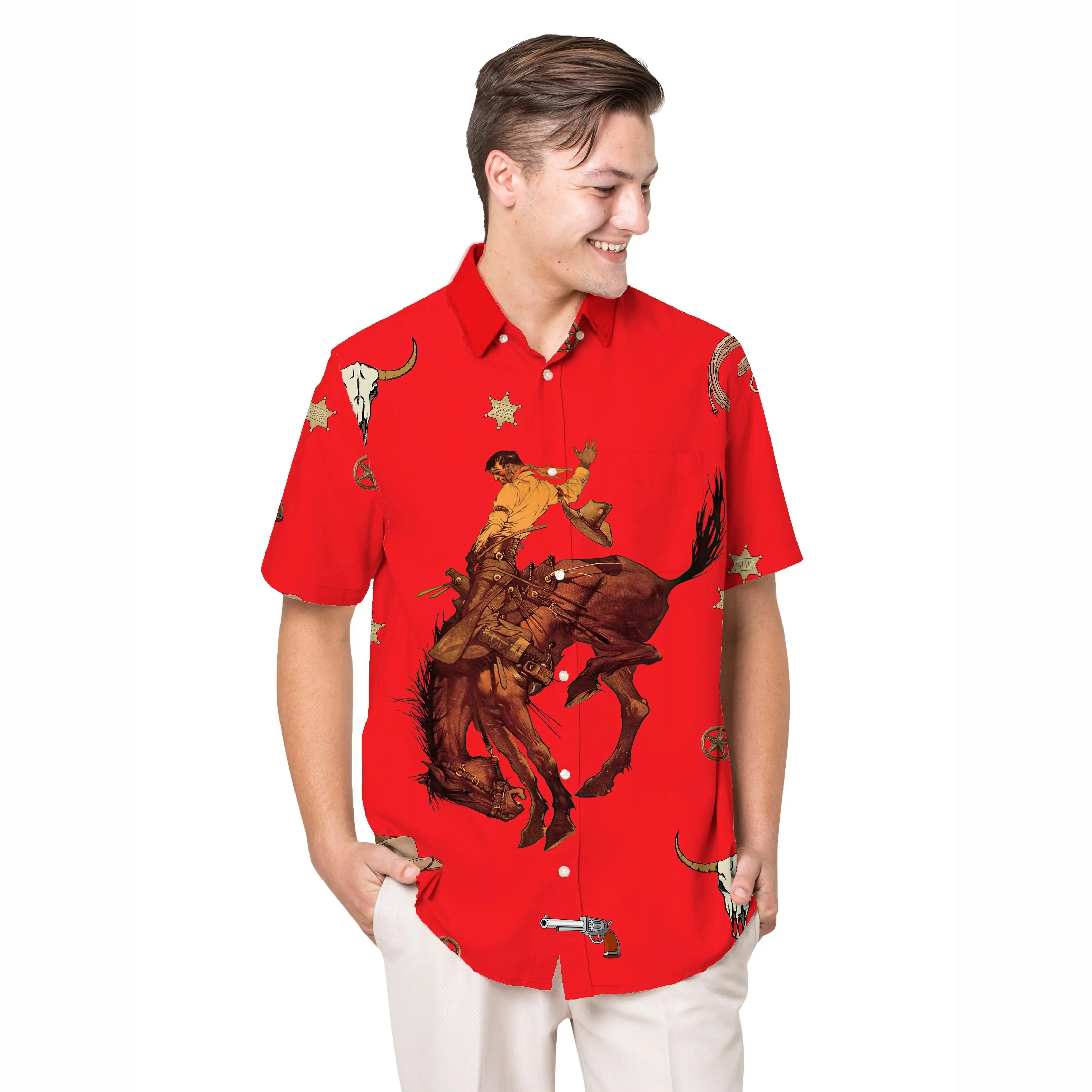 

Jumeast Equestrian Sport Pattern Short Sleeve Hawaiian Shirt Spanish Bullfights Graphics Polyester Aloha Shirts Tropical Clothes