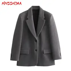 MNCCMOAA 2024 New Autumn Winter Women Fashion Long Sleeve Simplicity Pockets Loose Woolen Blazer Coat Female Outerwear