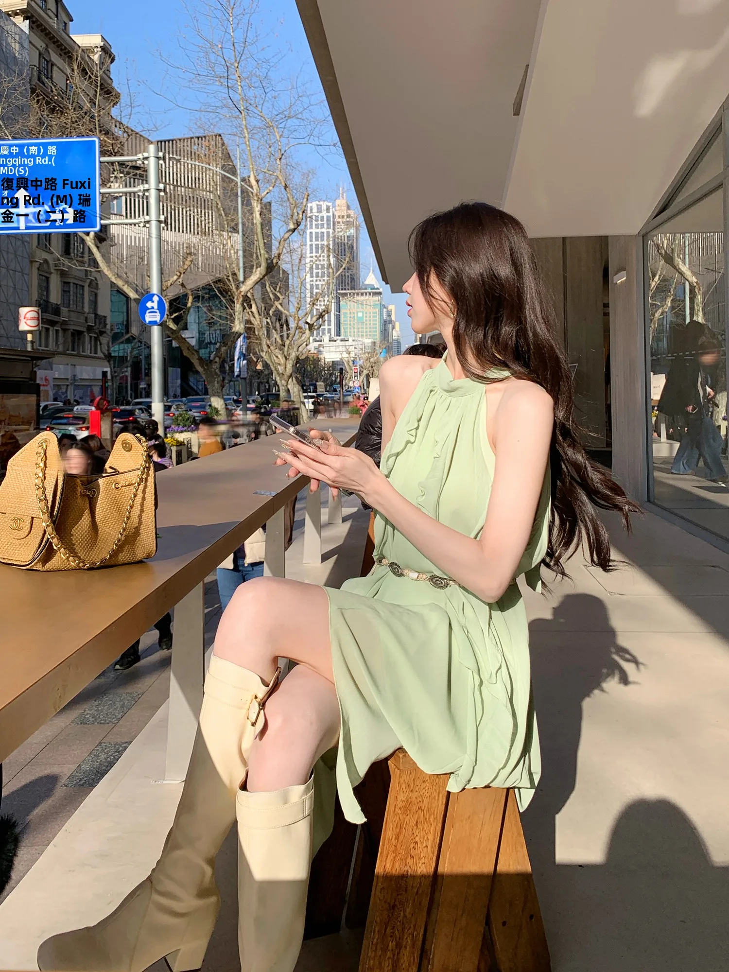 

Gogoa Home Hanging Neck Dress with Lace Sleeves Women's Vacation Style Sleeveless Long Dress Polyester Fiber Fairy Skirt