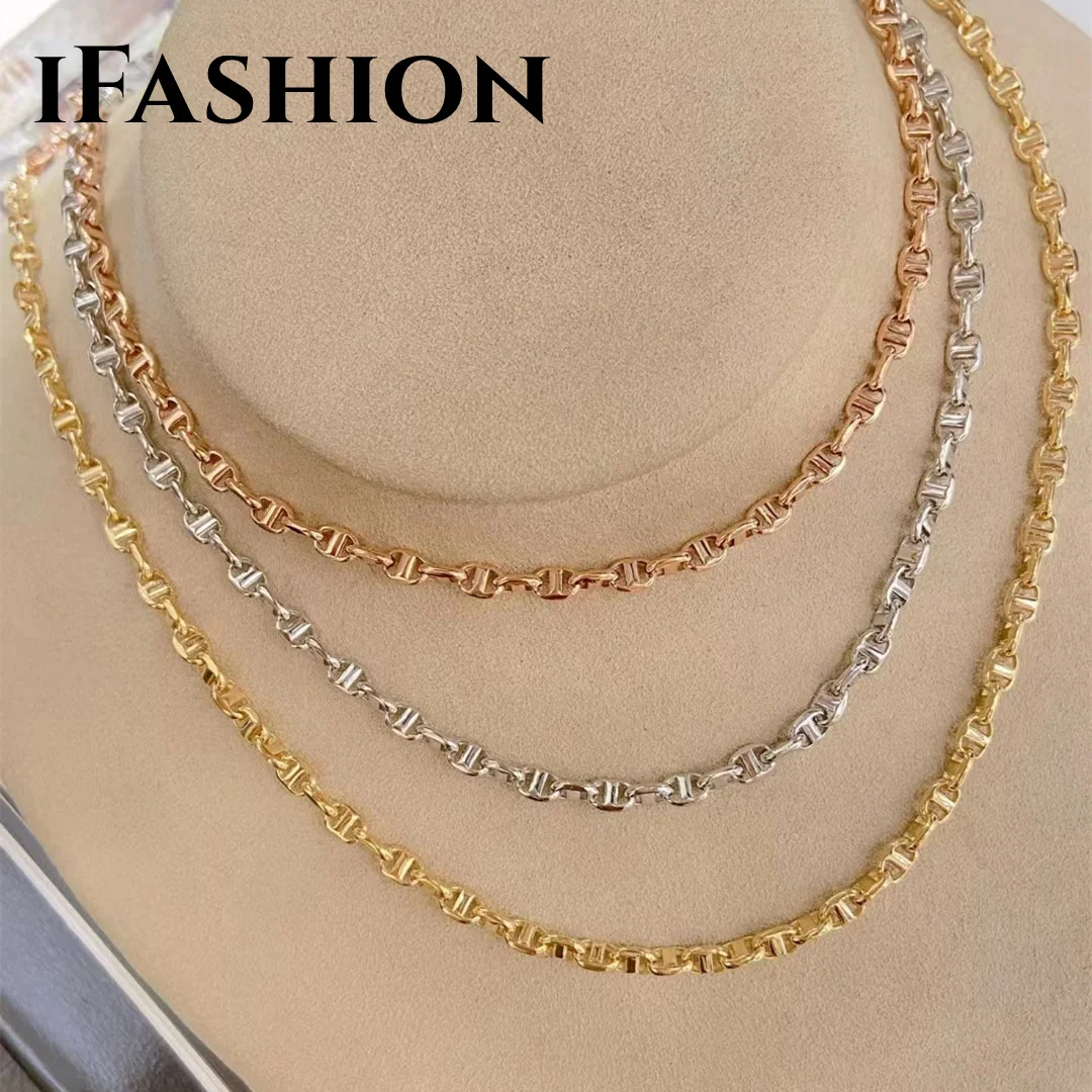 

IFASHION Prue 18K gold Necklace Chain Women / Men Fine Jewelry Pig Nose Boutique Pure AU750 Pendant Chain wedding gifts