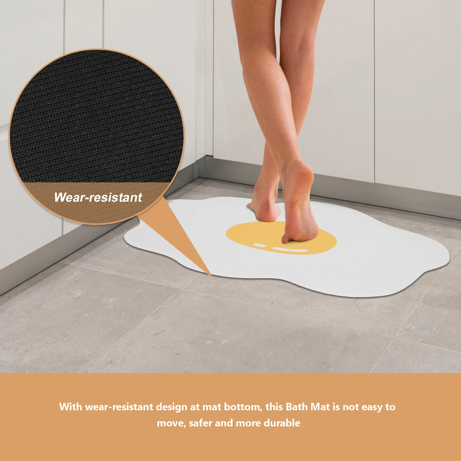 

Omelette Shaped Bath Mat Anti-Skid Water-Absorbing Floor Pad for Bathroom Bedroom Kitchen Entrance Decorative Non-Slip Mat Soft