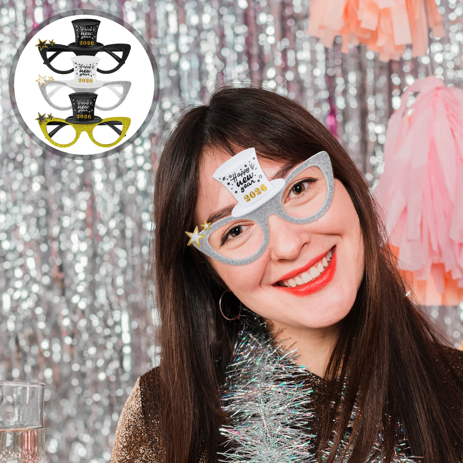

3pcs 2026 Glasses New Year Party Sunglasses Happy Eyewear Photo Props Lightweight Material Unique Shape Celebrations