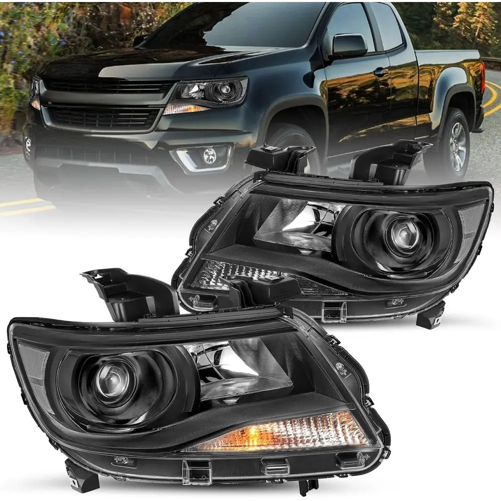 Projector Headlight Assembly Fits for 2015-2022 Chevy Colorado Halogen Replacement Factory Style Headlamp Black Housing Clear Re