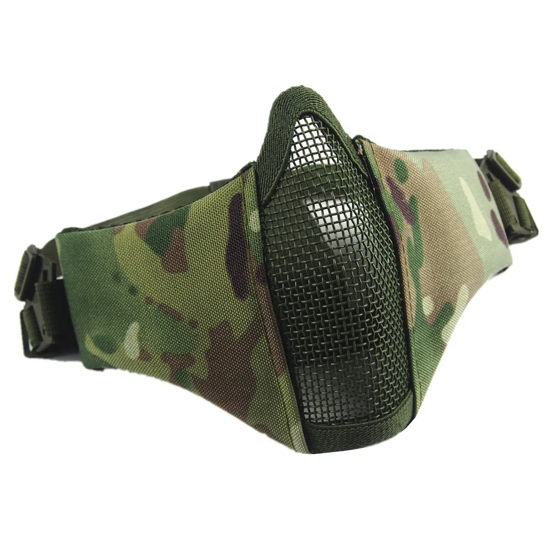 Tactical Half Face Protective Masks Adjustable CS Wargame Hunting Paintball Airsoft Mask Foldable Metal Mesh Double Ribbon