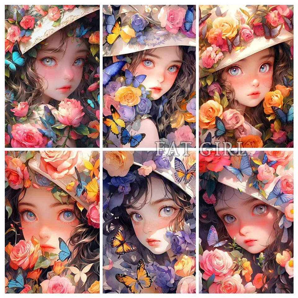 New 2023 Full Drill Diamond Painting Flower Fairy 5d Diy Diamond Mosaic Cartoon Girl Portrait Embroidrey Home Decor Gift S112