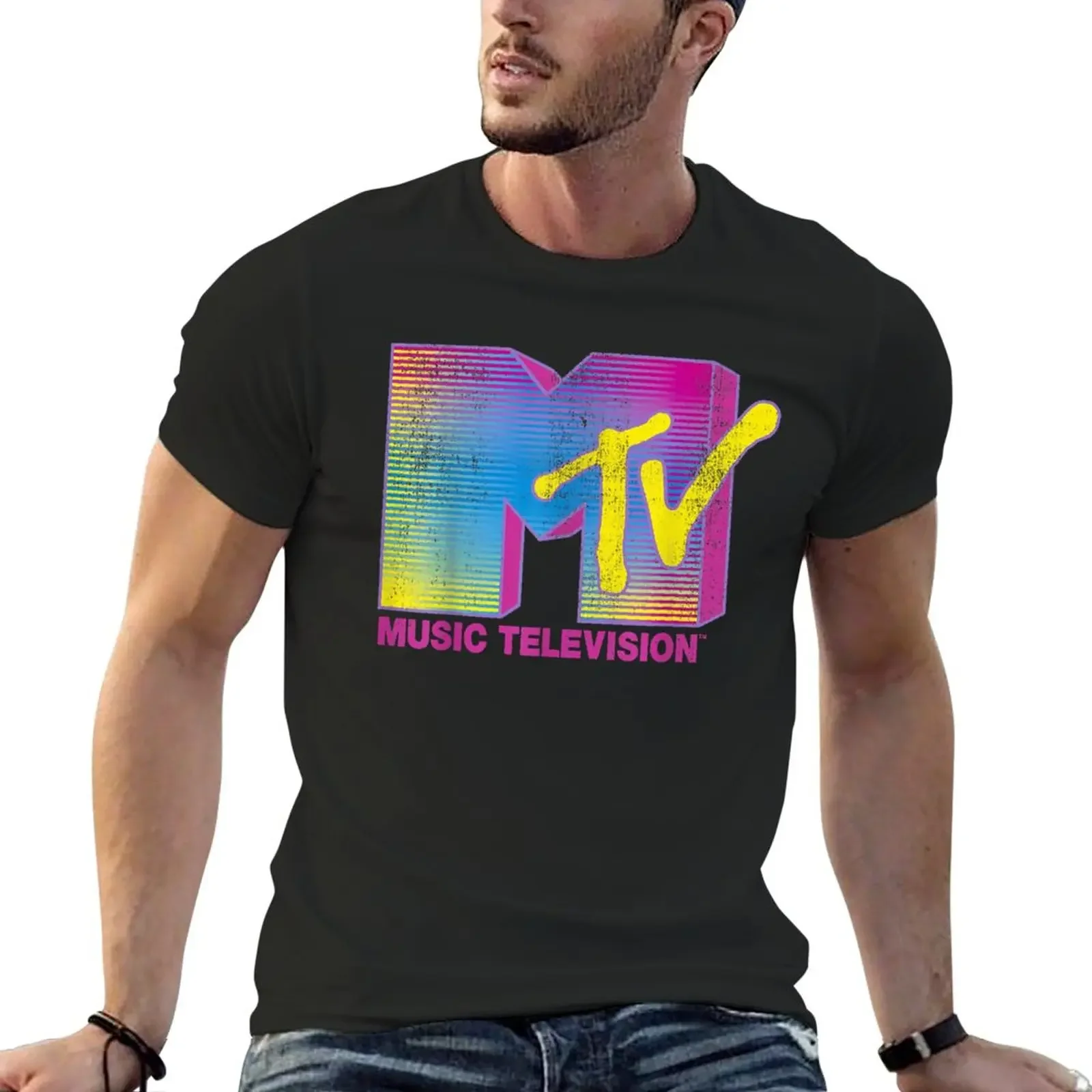 New Mtv distressed fluorescent gradient logo T-Shirt T-shirt short aesthetic clothes clothes for men