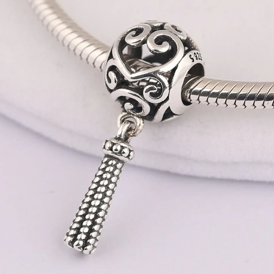Silver Plated Bead DIY Jewelry Enchanted Heart Tassel Dangle Charm for Women Bracelets Girl Gift