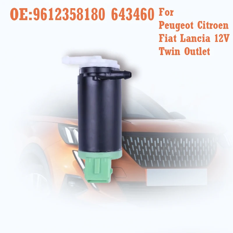 Windscreen Washer Pump 643460 For Peugeot Citroen Fiat Lancia 12V Twin Outlet