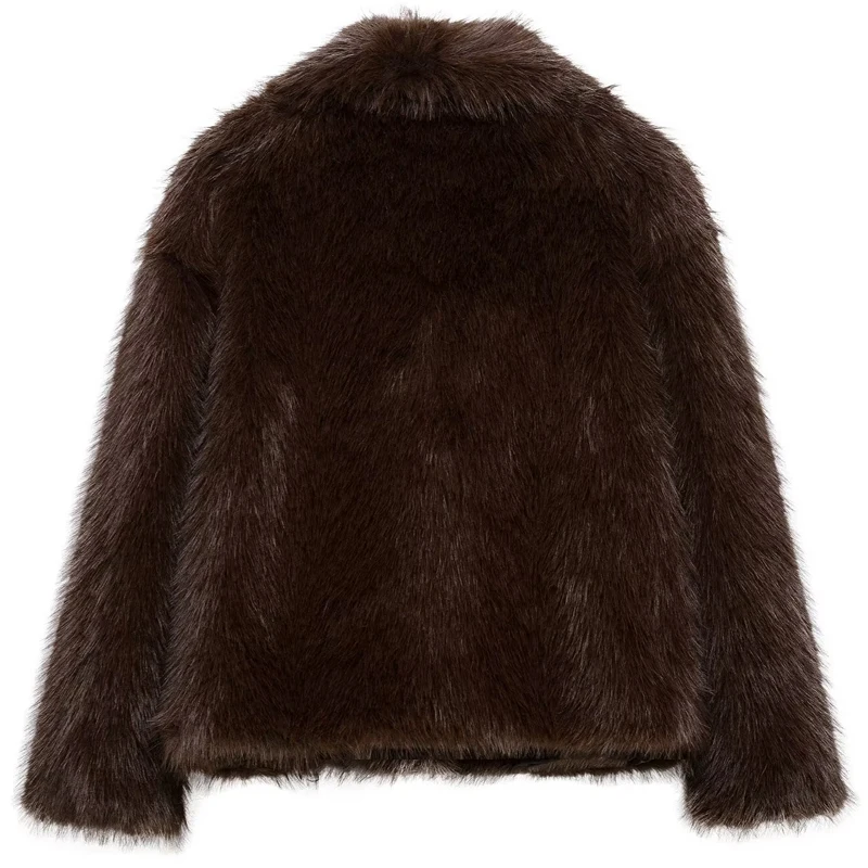 HXAO Brauner Kunstpelzmantel Herbst Winter 2025, pelziger, abgeschnittener Langarm-Oberbekleidung, künstlicher Pelzmantel, modische warme Plüschjacken