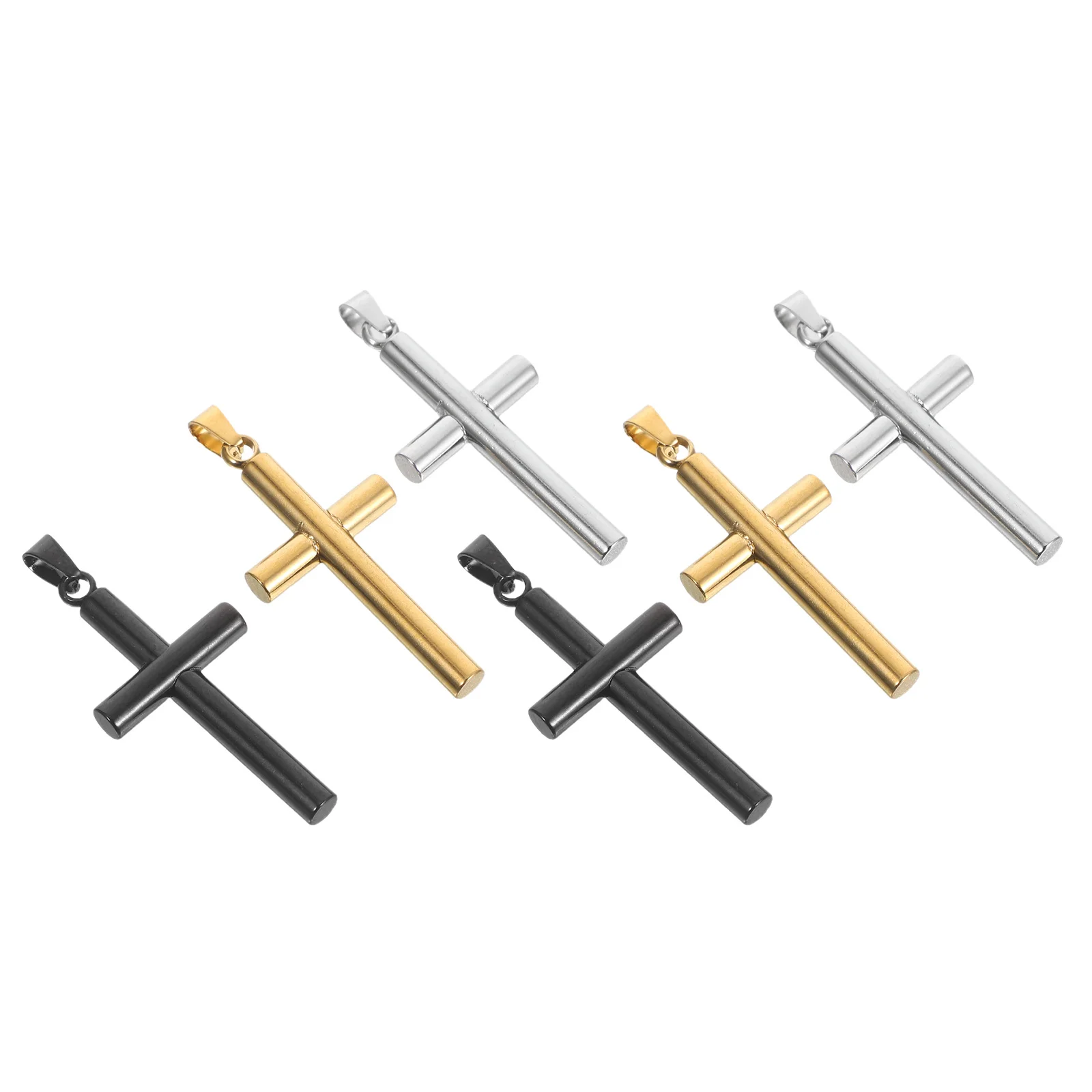 

6Pcs Mini Cross Pendant Set Gold Silver Black Stainless Steel Crucifix Charm for Christian Jewelry Making DIY Faith Necklace