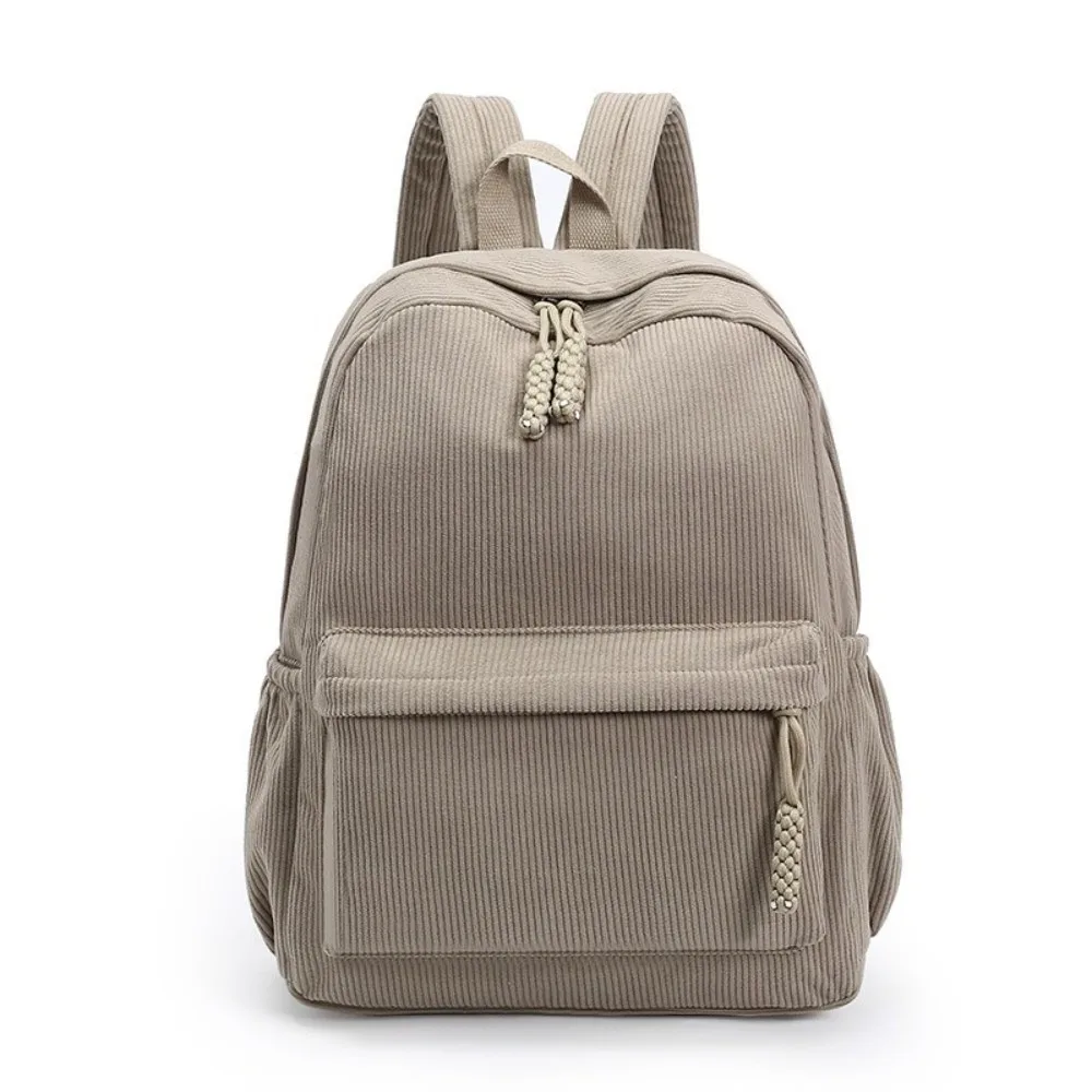 lightweight-corduroy-backpack-solid-color-large-capacity-students-school-bag-adjustable-shoulder-straps-portable
