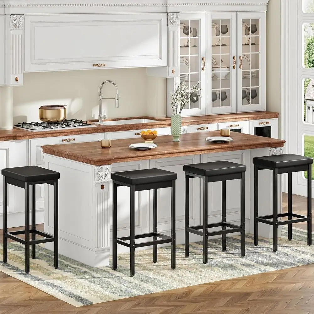 Conjunto de 4 bancos de bar altos de 24,8 polegadas com estofamento de 2 polegadas de espessura para uso em cozinha, sala de jantar e café - preto BB21BYP401